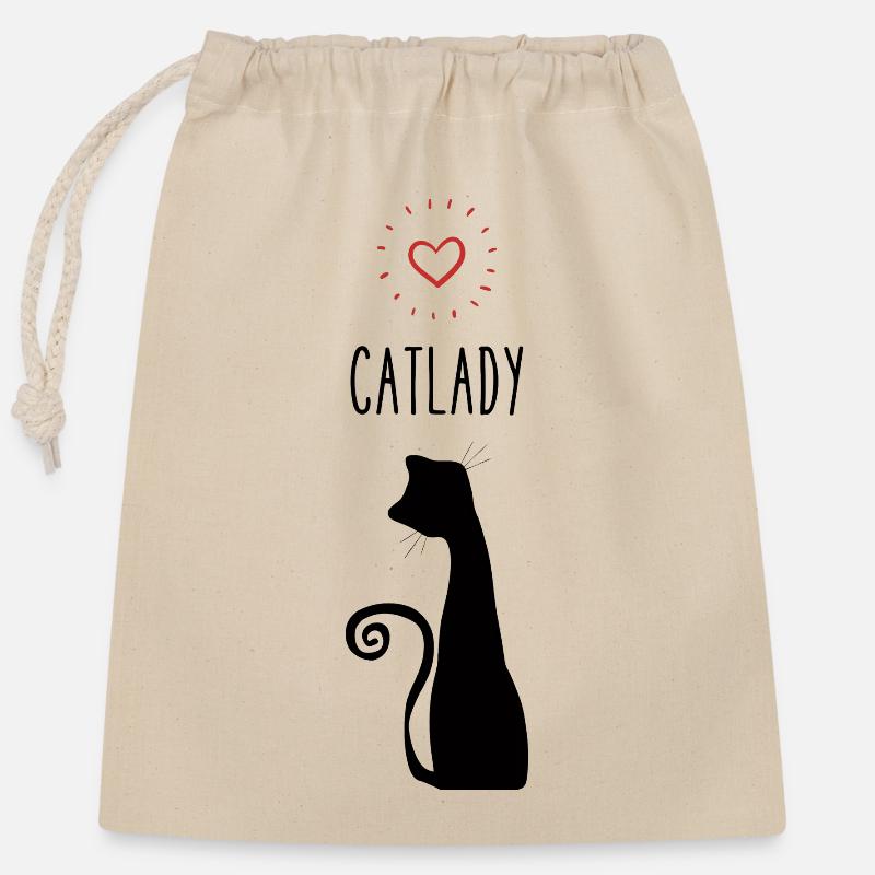 Catlady mit Herz - Verschließbarer Geschenkbeutel aus Baumwolle (25x30cm) - Natur