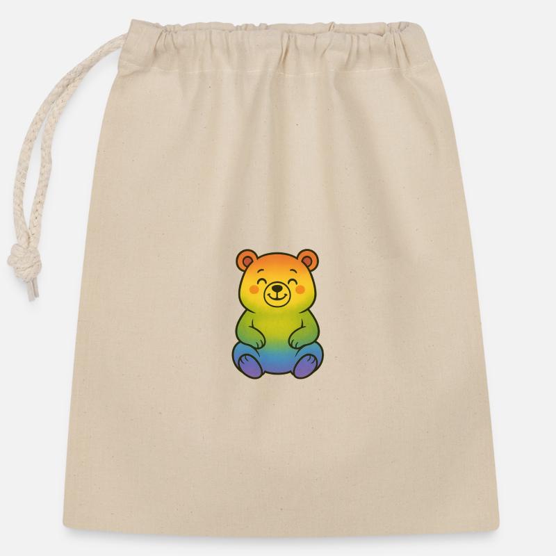Ours arc-en-ciel mignon - Sac cadeau en coton avec cordon (25 x 30 cm) - nature
