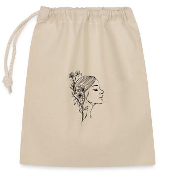 Woman in profile with flowers silhouette - Closable cotton gift bag (25x30cm) - nature - Front