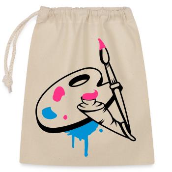 Paint brush, color and painter's palette - Closable cotton gift bag (25x30cm) - nature - Front