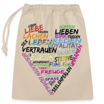 Herz Text - Verschließbarer Geschenkbeutel aus Baumwolle (25x30cm) - Natur - Vorne