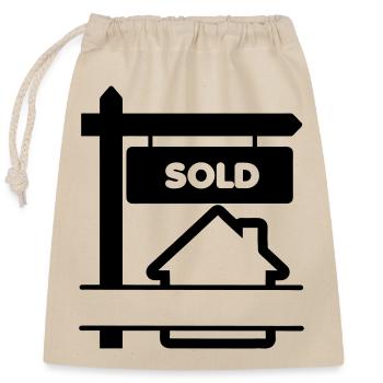 Transparentes Logo-Schild mit verkauftem - Verschließbarer Geschenkbeutel aus Baumwolle (25x30cm) - Natur - Vorne