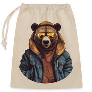 Street style bear | Bear Lovers - Closable cotton gift bag (25x30cm) - nature - Front