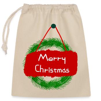 Merry Christmas greeting - Closable cotton gift bag (25x30cm) - nature - Front