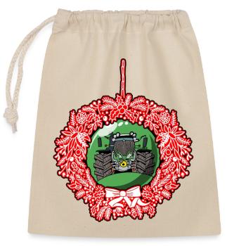 Christmas Wreath Green Tractor 512 - Closable cotton gift bag (25x30cm) - nature - Front