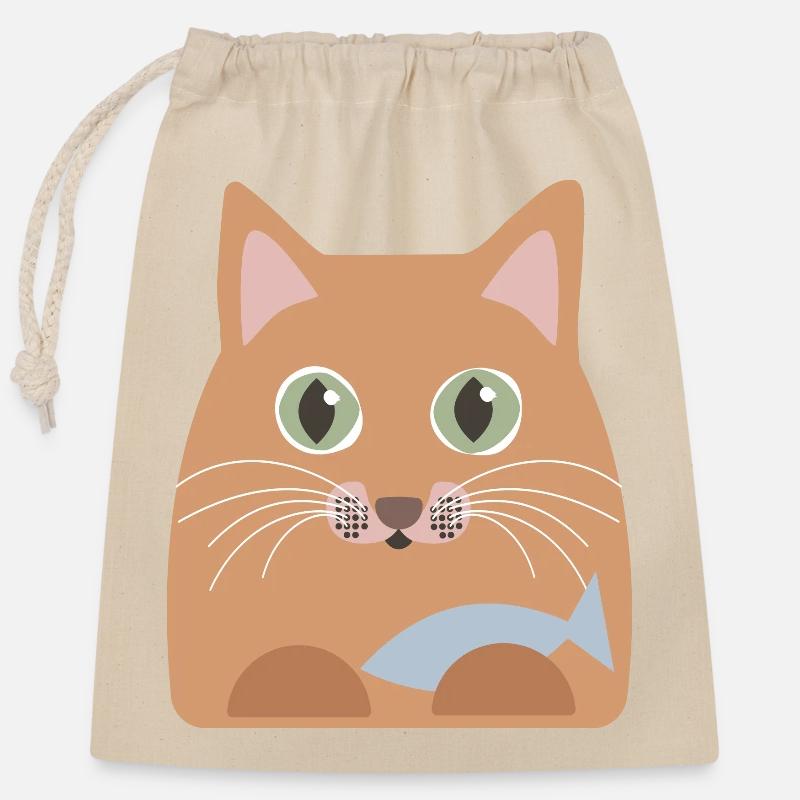 Katze mit Fisch - Verschließbarer Geschenkbeutel aus Baumwolle (25x30cm) - Natur
