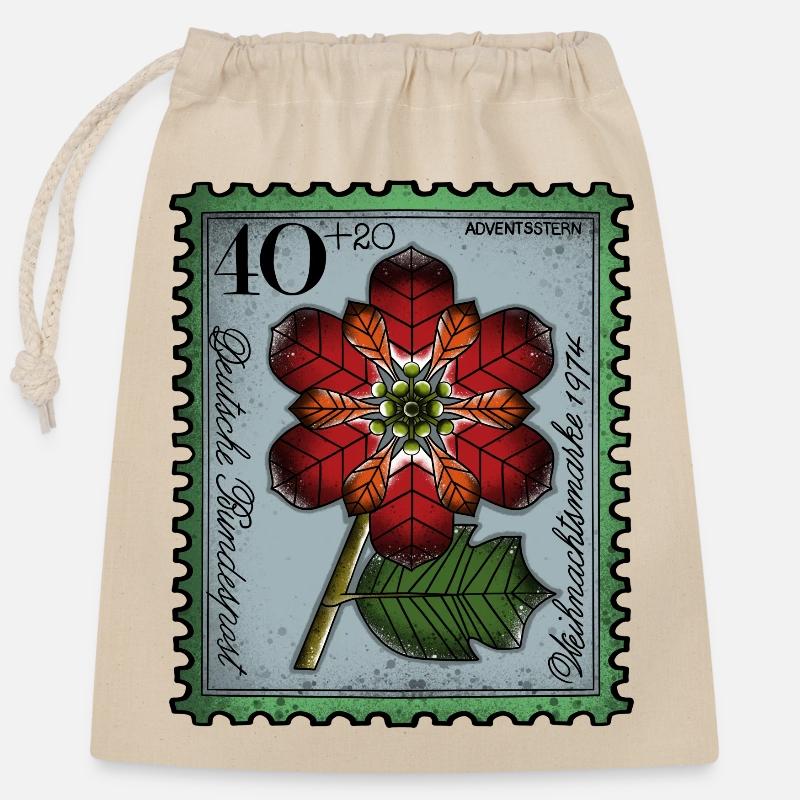 Timbre étoile de l’Avent - Sac cadeau en coton avec cordon (25 x 30 cm) - nature