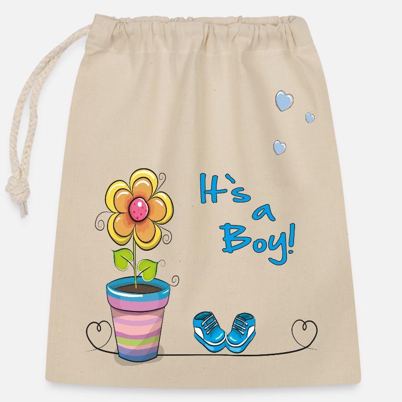 C’est un bébé garçon - Sac cadeau en coton avec cordon (25 x 30 cm) - nature