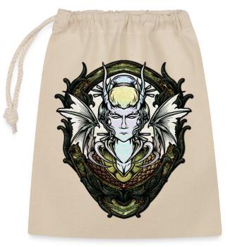 Dark fantasy creature with wings. - Closable cotton gift bag (25x30cm) - nature - Front