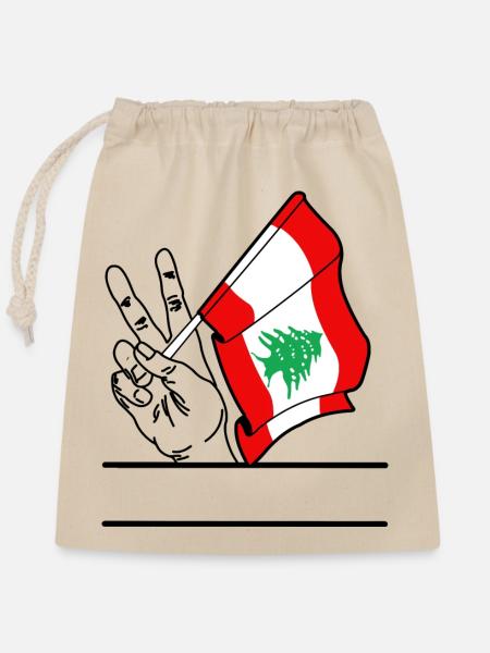 Flagge Libanon transparentes Peace-Zeichen Textfeld - Verschließbarer Geschenkbeutel aus Baumwolle (25x30cm) - Natur