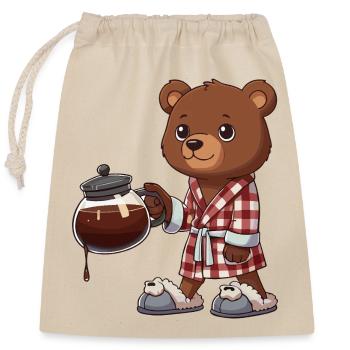 Funny Bear Coffee Lover in Plaid Robe - Closable cotton gift bag (25x30cm) - nature - Front