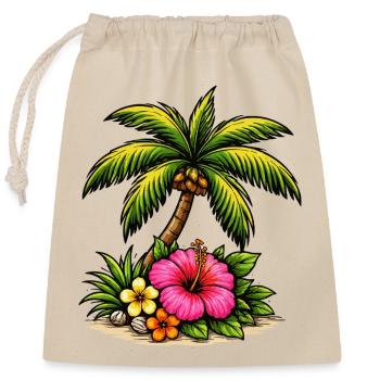 Motif d’hibiscus des îles tropicales - Sac cadeau en coton avec cordon (25 x 30 cm) - nature - Devant