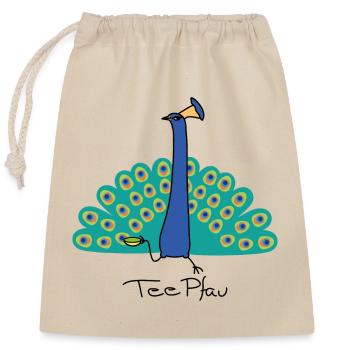 Tee Pfau Wortspiel - Verschließbarer Geschenkbeutel aus Baumwolle (25x30cm) - Natur - Vorne