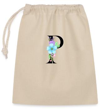Elégante lettre 'P' avec des fleurs - Sac cadeau en coton avec cordon (25 x 30 cm) - nature - Devant