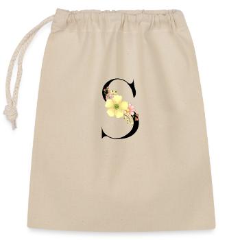 Elégante lettre 'S' avec des fleurs - Sac cadeau en coton avec cordon (25 x 30 cm) - nature - Devant