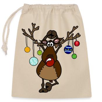 Rennais avec nez rouge Position de Yoga Motif de Noël - Sac cadeau en coton avec cordon (25 x 30 cm) - nature - Devant
