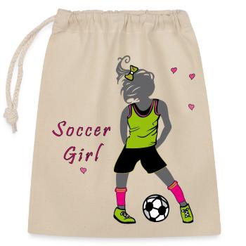Soccer Girl, Fußball - Verschließbarer Geschenkbeutel aus Baumwolle (25x30cm) - Natur - Vorne