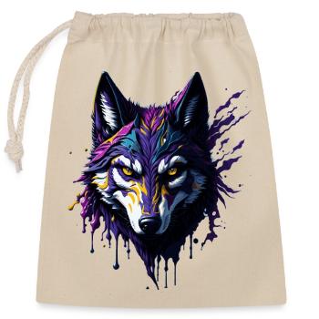 Kunst Pop Art Wolf - Verschließbarer Geschenkbeutel aus Baumwolle (25x30cm) - Natur - Vorne