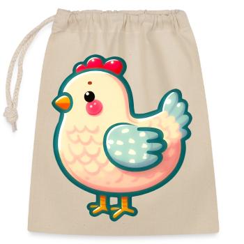Huhn - Henne - Küken - Verschließbarer Geschenkbeutel aus Baumwolle (25x30cm) - Natur - Vorne