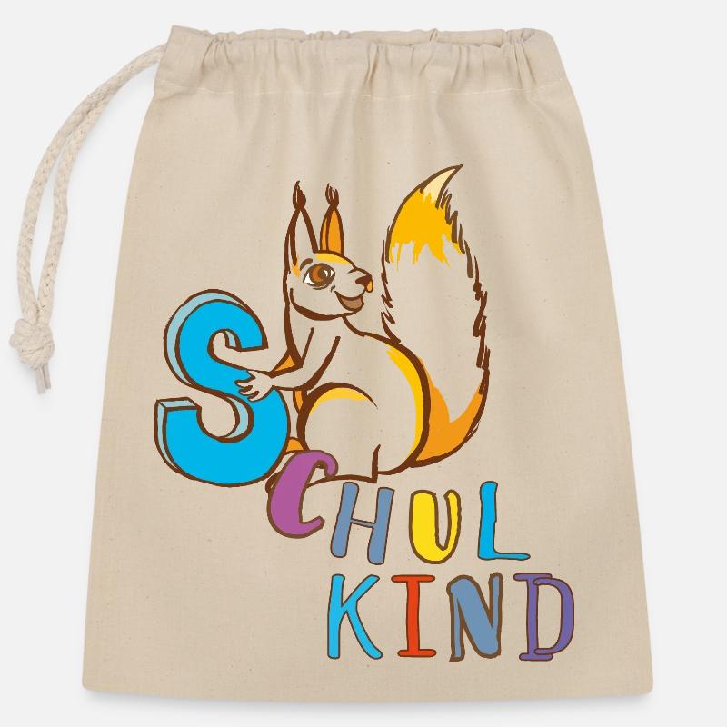 Schulkind Eichhörnchen - Verschließbarer Geschenkbeutel aus Baumwolle (25x30cm) - Natur