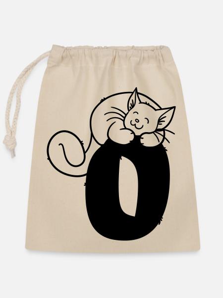 Katze Buchstabe O - Verschließbarer Geschenkbeutel aus Baumwolle (25x30cm) - Natur