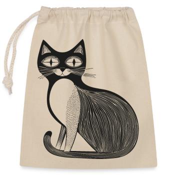 Katze - Verschließbarer Geschenkbeutel aus Baumwolle (25x30cm) - Natur - Vorne