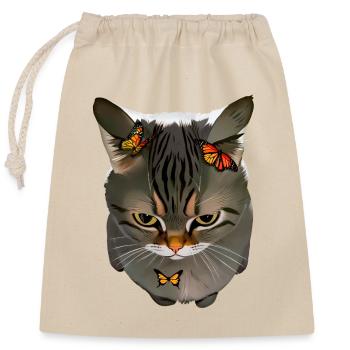 Angry Cat Airplane Ears with Butterflies Ai Art - Closable cotton gift bag (25x30cm) - nature - Front