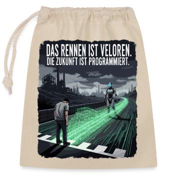 Zukunft Rennen - Verschließbarer Geschenkbeutel aus Baumwolle (25x30cm) - Natur - Vorne