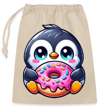 Süßer Pinguin Cartoon Donut Dessert Gebäck - Verschließbarer Geschenkbeutel aus Baumwolle (25x30cm) - Natur - Vorne