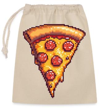 Pixel Pizza Stück - Verschließbarer Geschenkbeutel aus Baumwolle (25x30cm) - Natur - Vorne