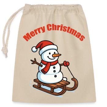 Schneemann Schlitten Winter - Verschließbarer Geschenkbeutel aus Baumwolle (25x30cm) - Natur - Vorne