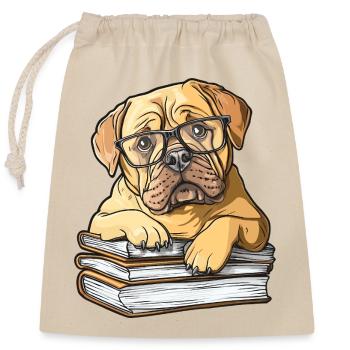 Livre de lecture du chien Mastiff mignon avec des lunettes - Sac cadeau en coton avec cordon (25 x 30 cm) - nature - Devant