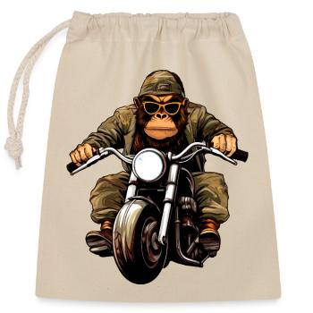 Affen Motorrad / Gorilla Motorbike - Verschließbarer Geschenkbeutel aus Baumwolle (25x30cm) - Natur - Vorne