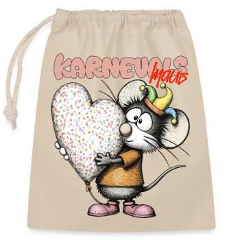 Karnevalsmäuschen Herzballon Karneval Rheinland - Verschließbarer Geschenkbeutel aus Baumwolle (25x30cm) - Natur - Vorne