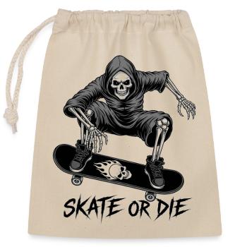 Skate or Die – Design-T-Shirt mit Skelett - Verschließbarer Geschenkbeutel aus Baumwolle (25x30cm) - Natur - Vorne