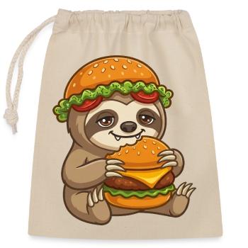 Dessin animé Paresseux avec Burger - Sac cadeau en coton avec cordon (25 x 30 cm) - nature - Devant