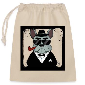Drôle de chien français de bouledogue de style mafieux - Sac cadeau en coton avec cordon (25 x 30 cm) - nature - Devant