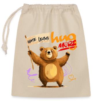 Bear with wisdom: "hate less, hug more". - Closable cotton gift bag (25x30cm) - nature - Front