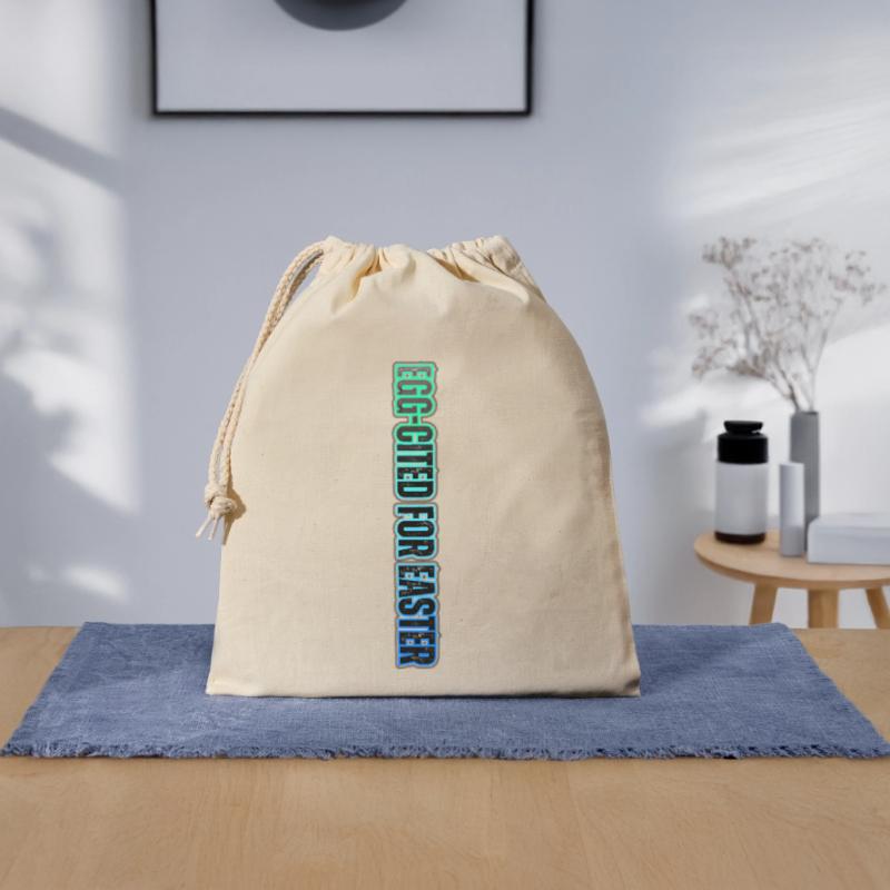 EGG-CITED FOR EASTER – neon Easter humor Closable cotton gift bag (25x30cm)