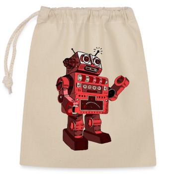 robot mechanics machine worker toy retro vintage - Closable cotton gift bag (25x30cm) - nature - Front