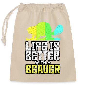 Beaver - Closable cotton gift bag (25x30cm) - nature - Front