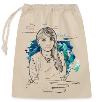 Smiling girl with pattern - Closable cotton gift bag (25x30cm) - nature - Front