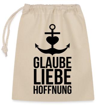 Glaube Liebe Hoffnung - Verschließbarer Geschenkbeutel aus Baumwolle (25x30cm) - Natur - Vorne