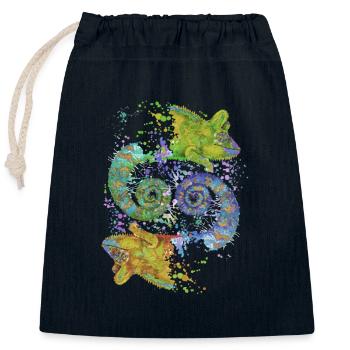 Caméléon coloré Yin Yang Nature Équilibre - Sac cadeau en coton avec cordon (25 x 30 cm) - bleu marine - Devant