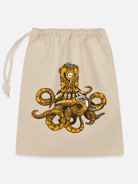 Octopus Steampunk - Verschließbarer Geschenkbeutel aus Baumwolle (25x30cm) - Natur