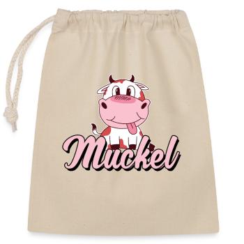 Muckel Kuh Kalb Kälbchen Rind Rindvieh Comic - Verschließbarer Geschenkbeutel aus Baumwolle (25x30cm) - Natur - Vorne