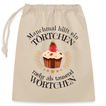 Törtchen Wörtchen Torte Worte Cupcake - Verschließbarer Geschenkbeutel aus Baumwolle (25x30cm) - Natur - Vorne