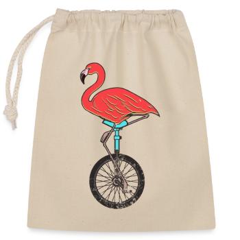 Einrad, Einrad Flamingo - Verschließbarer Geschenkbeutel aus Baumwolle (25x30cm) - Natur - Vorne
