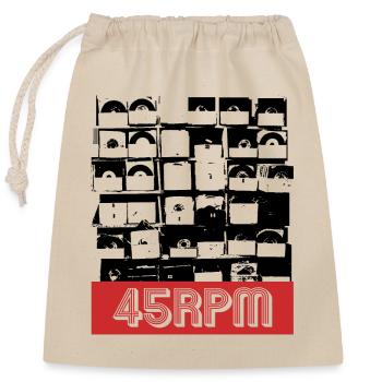 Vinyl 45RPM Record Stack Vinyl Lovers - Closable cotton gift bag (25x30cm) - nature - Front