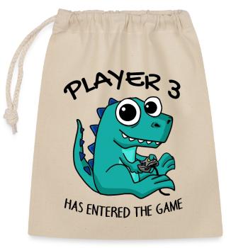 Drittes Kind Spieler 3 Schwanger Baby Dinosaurier - Verschließbarer Geschenkbeutel aus Baumwolle (25x30cm) - Natur - Vorne